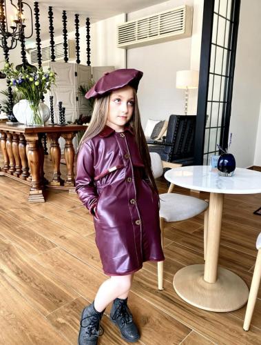 A burgundy leather dress