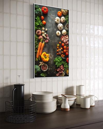 لوحة كانفاس خضروات طازجة بتصميم تصوير احترافي للمط...