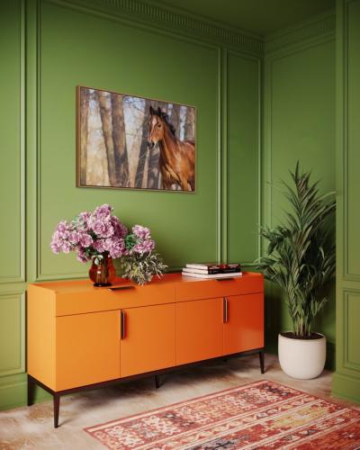 لوحة كانفاس حصان بني في الطبيعة بتصميم هادئ وأنيق