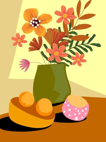 لوحة كانفاس زهور وفاكهة بتصميم فني عصري بألوان برت...