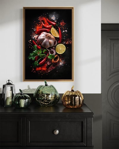 لوحة كانفاس خضار وفلفل بتصميم درامي فاخر للمطبخ