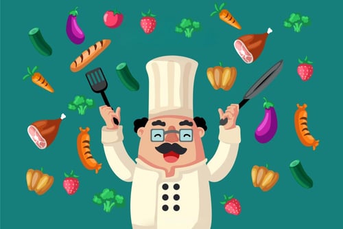 لوحة كانفاس شيف كرتوني مرح بتصميم ملون للمطبخ