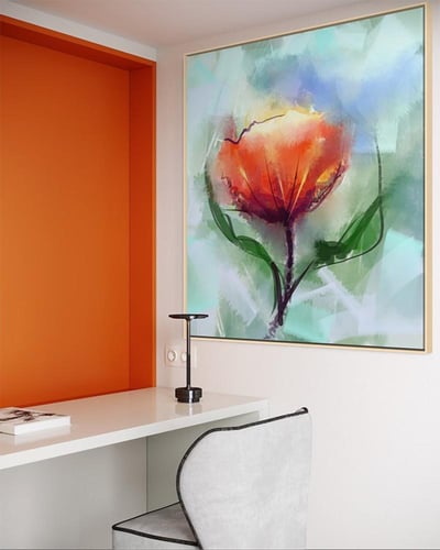 لوحة كانفاس زهرة فنية بتصميم مائي بألوان دافئة وعص...