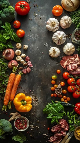 لوحة كانفاس خضروات طازجة بتصميم تصوير احترافي للمط...