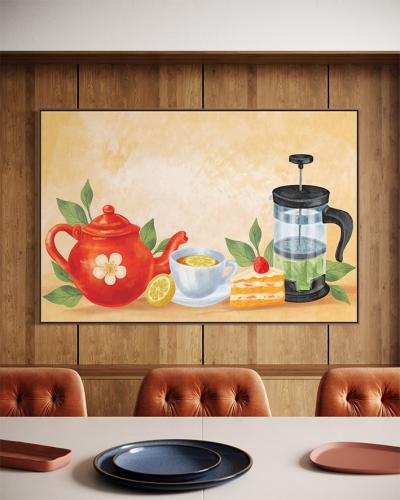 لوحة كانفاس غلاية شاي بتصميم فني دافئ للمطبخ