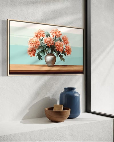 لوحة كانفاس زهور برتقالية بتصميم فني أنيق وخلفية ه...