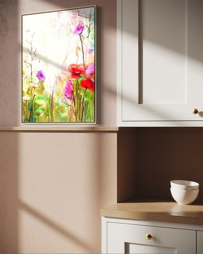 لوحة كانفاس زهور ميدانية ملونة بتصميم فني ناعم ولم...