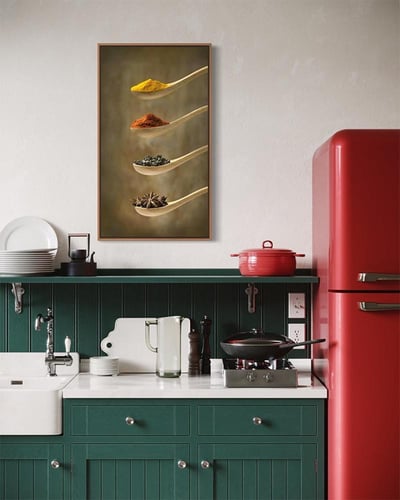 لوحة كانفاس ملاعق بهارات بتصميم أنيق للمطبخ