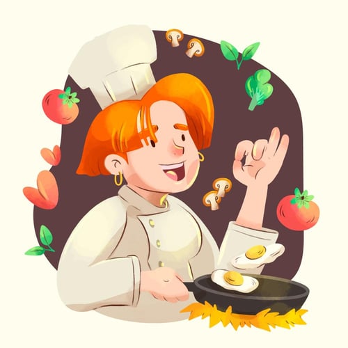 لوحة كانفاس بنت كرتونية تطبخ بتصميم مرح للمطبخ