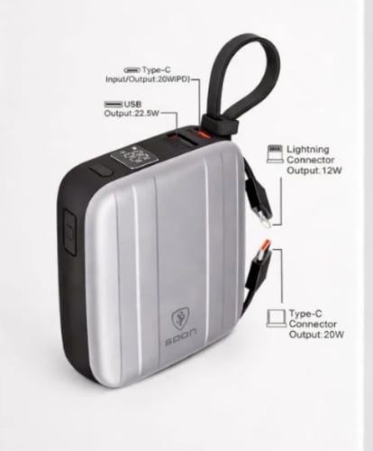 بطارية قوة 10 الف صغير الحجم مع كيابل مدمجة