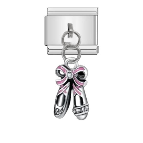 تشارمز معلق فضي حذاء باليه مزين بفصوص وردية