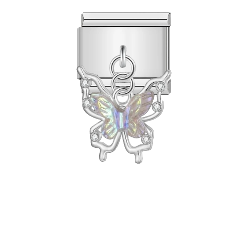 تشارمز معلق فضي فراشة بكرستالات