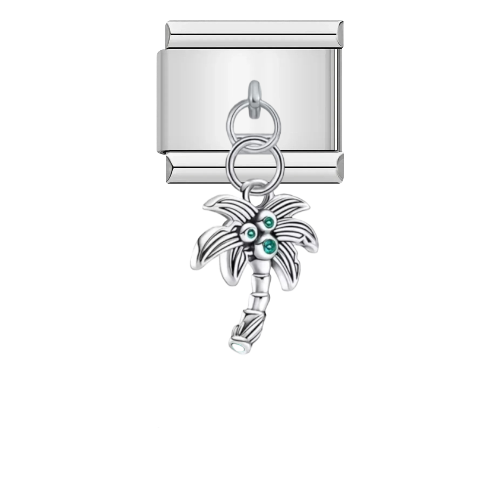 تشارمز معلق فضي نخلة بكرستال ازرق