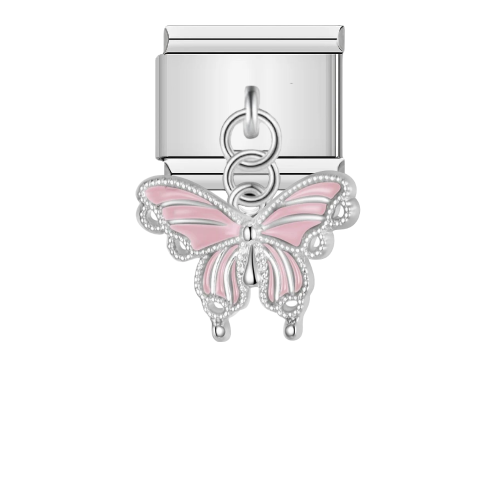 تشارمز معلق فضي فراشه وردية