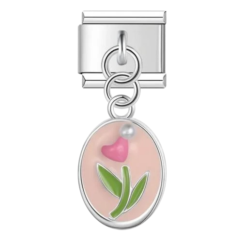 تشارمز معلق فضي زهره التوليب داخل إطار وردي