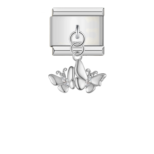Silver pendant charm with two small butterflies