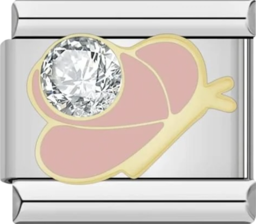 تشارمز فضي فراشة باللون الوردي مع كرستالة