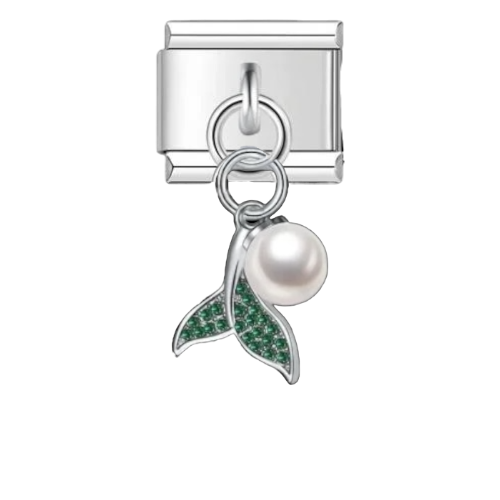 تشارمز معلق فضي ذيل حورية البحر بفصوص خضراء ولؤلؤ