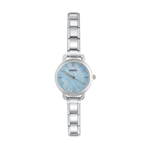 ساعة Viva باللون الفضي بواجهة دائرية زرقاء