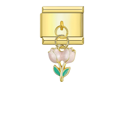 Golden hanging charm with two tulip flowers