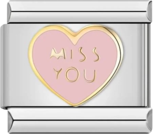 تشارمز فضي قلب وردي بعبارة (Miss you)