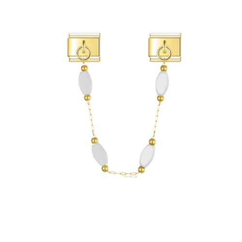 Double gold charms with white stones