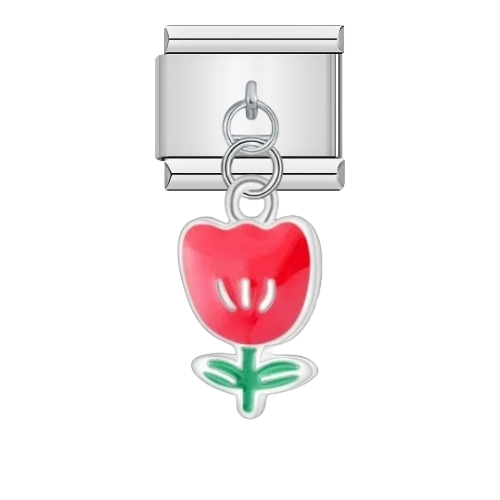 تشارمز معلق فضي زهرة التوليب باللون الاحمر