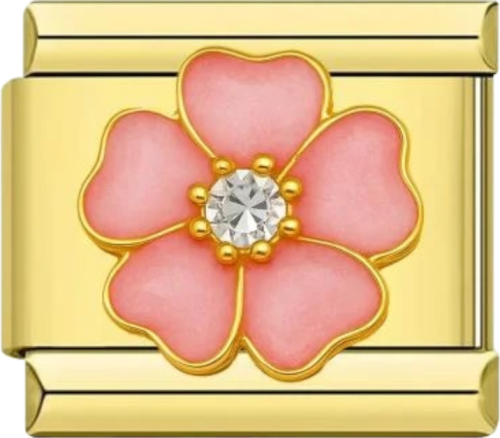 تشارمز ذهبي وردة وردية بداخلها كرستال