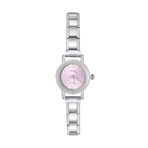 ساعة Viva باللون الفضي بواجهة دائرية صغيرة وردية