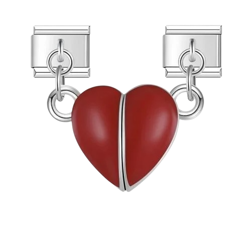 تشارمز مزدوج فضي قلب احمر مغناطيس