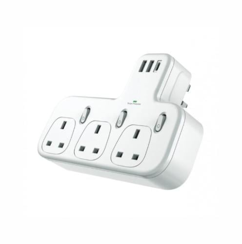 - قسام كهرباء ثلاثي مع منفذين USB ومنفذ PD م/