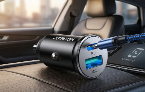 JOYROOM JR-CCN05 شاحن سيارة معدني سريع 30W PD بمنفذي USB-C و USB-A