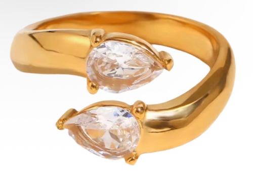 خاتم دبل دمعة ذهبي | Gold Twin Drop Ring