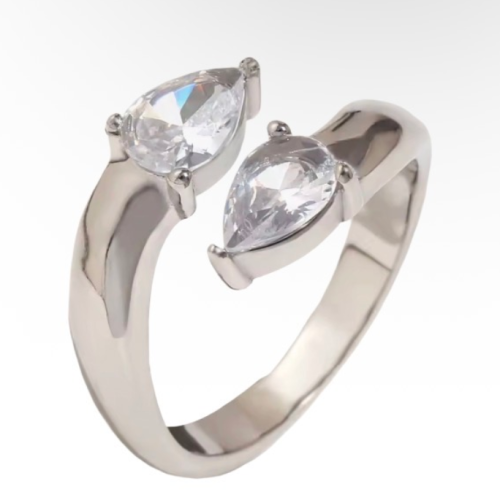 خاتم دبل دمعة فضي | Silver Twin Drop Ring
