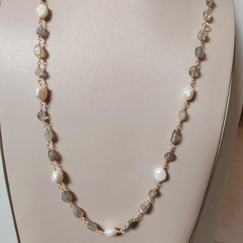 Gold-plated necklace with labradorite stone and ag...