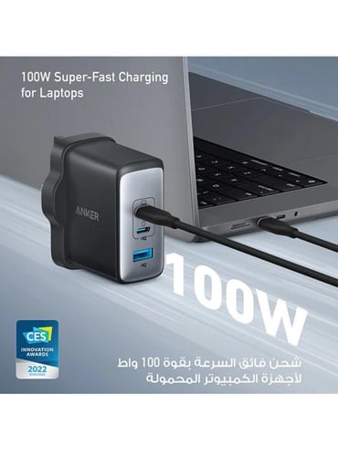 محول شاحن Anker بمنفذ USB Type-C مزدوج – أسود