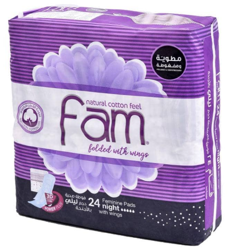 فام فوط صحية نسائية ليلية بالأجنحة 24 قطعة