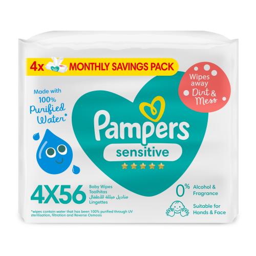 بامبرز مناديل مبللة للبشرة الحساسة 4x56 قطعة