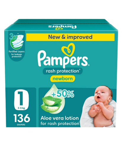 بامبرز حفاضات للاطفال بشريط لاصق للحماية من الطفح...