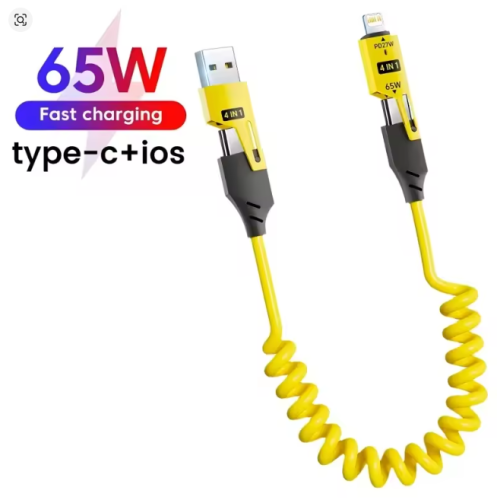 4 في 1 65 واط الربيع كابل بيانات قصير 6A USB نوع C...