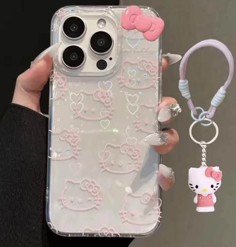 جميل مرحبا كيتي القوس Kawaii حامل جراب هاتف آيفون...