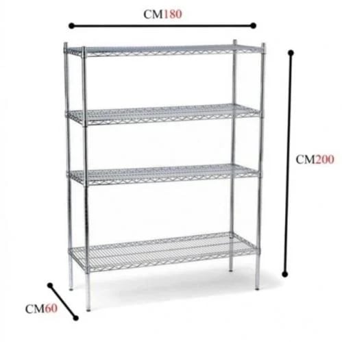 Chrome wire shelves 200×60×180 cm · 200 kg/shelf · 4 shelves