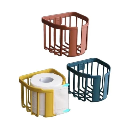Toilet paper roll holder with adhesive · No drilling