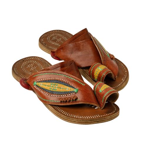 Eastern slippers with eye, natural leather, brown...