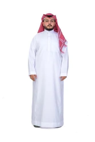 ثوب رجالي خلية لون ابيض قماش كوري بسحاب