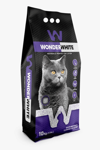 Clumping cat litter made of white bentonite with a...