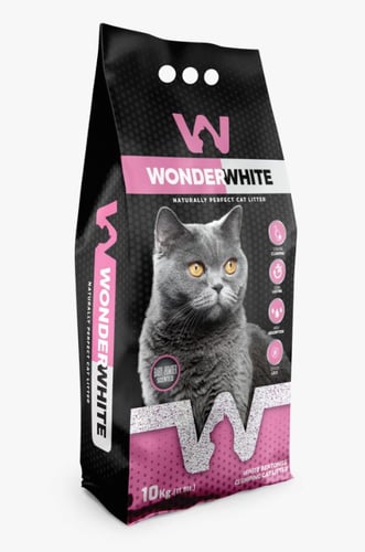 Clumping cat litter from white bentonite with a ba...