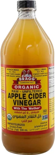 خل التفاح العضوي مع اللب غير مصفى 946 مل ( براغ )