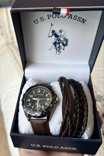 ساعه بولو الرجاليه مع اساور لون بني غامق