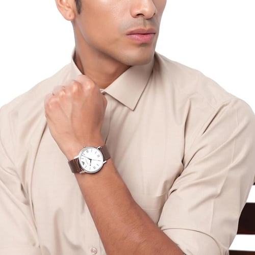 ساعه ارمني رجاليه بني جلد